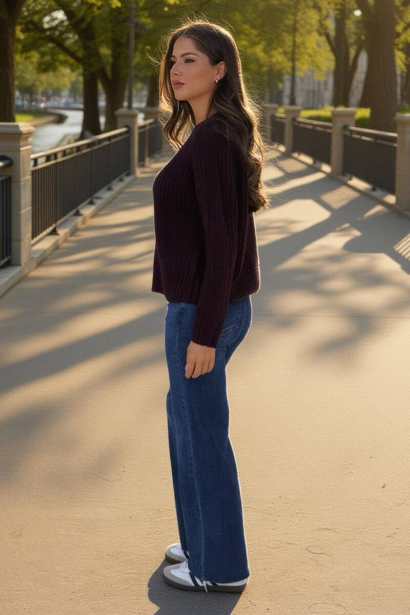 Burgundy Round Neck Knit Jumper Burgundy Round Neck Knit Jumper