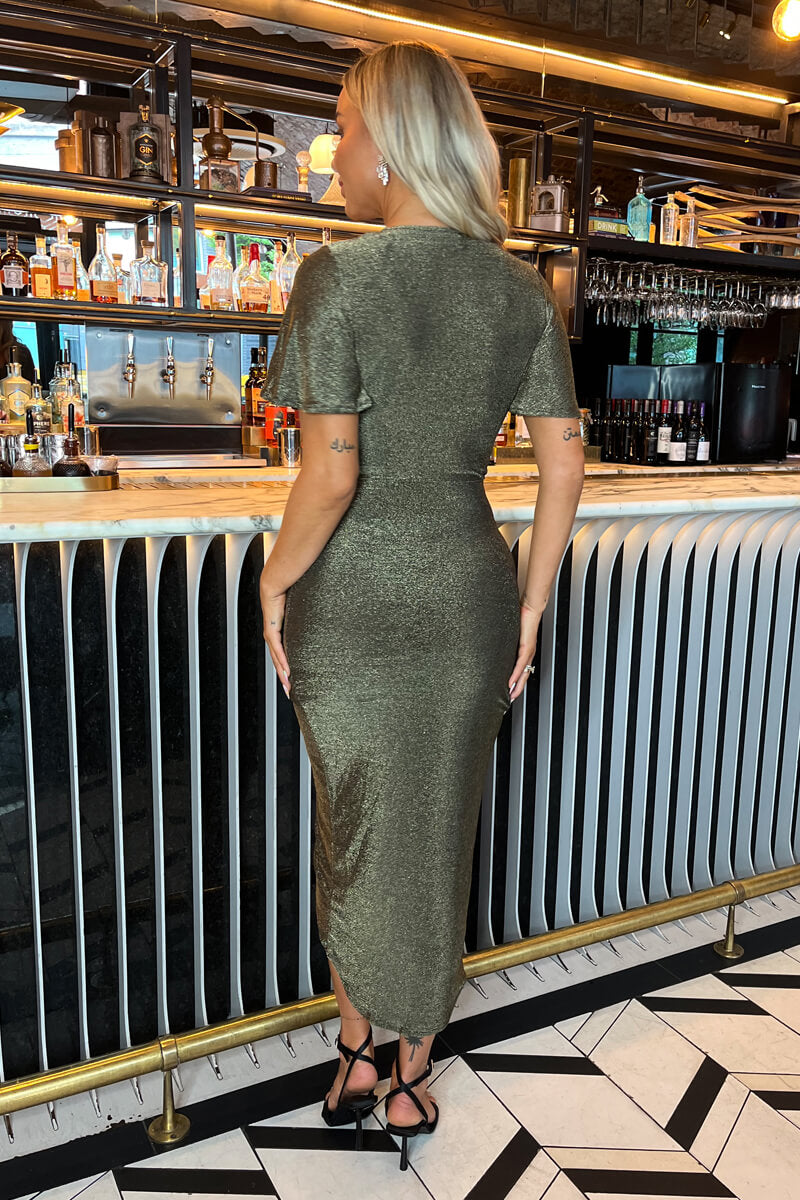 Gold Sparkle Ring Detail Wrap Midi Dress Gold Sparkle Ring Detail Wrap Midi Dress