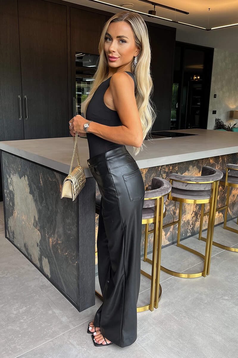 Black Faux Leather Wide Leg Trousers Black Faux Leather Wide Leg Trousers