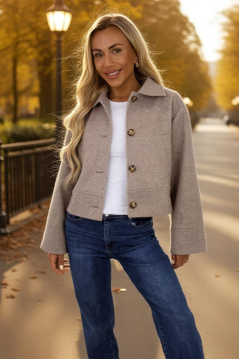 Mocha Marl Button Front Collared Jacket Mocha Marl Button Front Collared Jacket