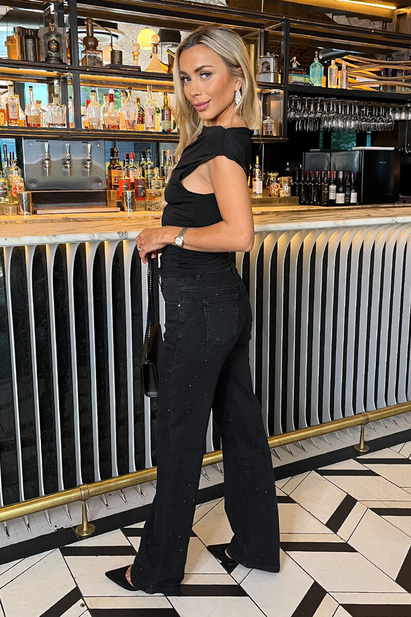 Black Diamante Loose Fit Straight Leg Jeans Black Diamante Loose Fit Straight Leg Jeans