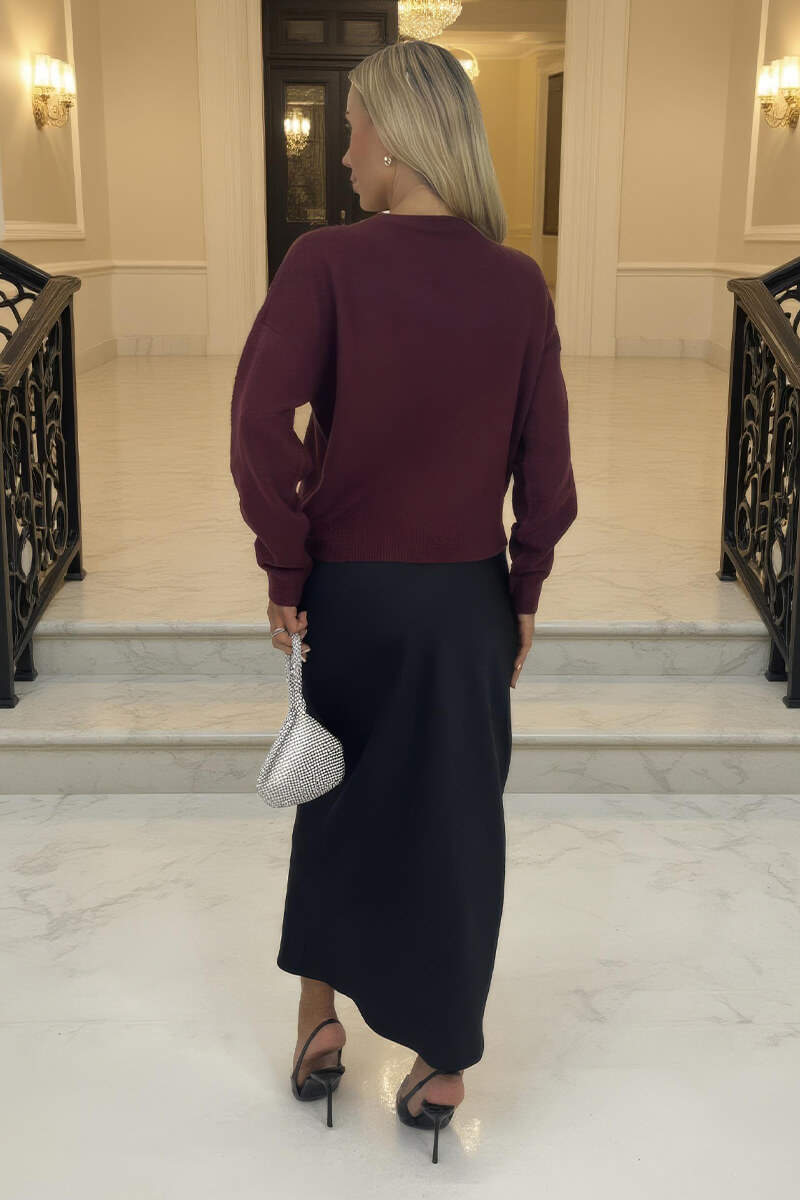 Burgundy Jewel Embellished Neck Jumper Burgundy Jewel Embellished Neck Jumper