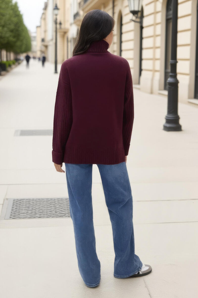 Burgundy Roll Neck Rib Detail Jumper Burgundy Roll Neck Rib Detail Jumper