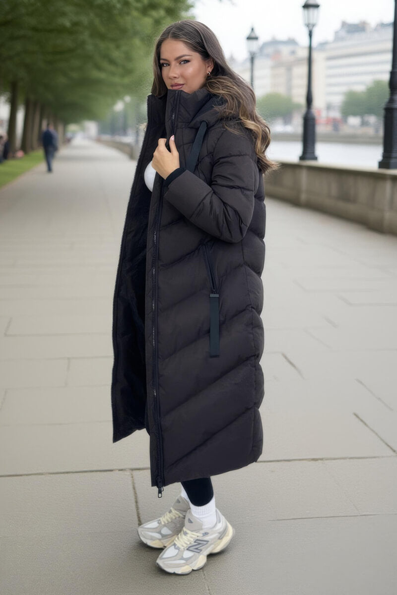 Chocolate Hooded Puffer Coat with Zip Front Pockets Chocolate Hooded Puffer Coat with Zip Front Pockets