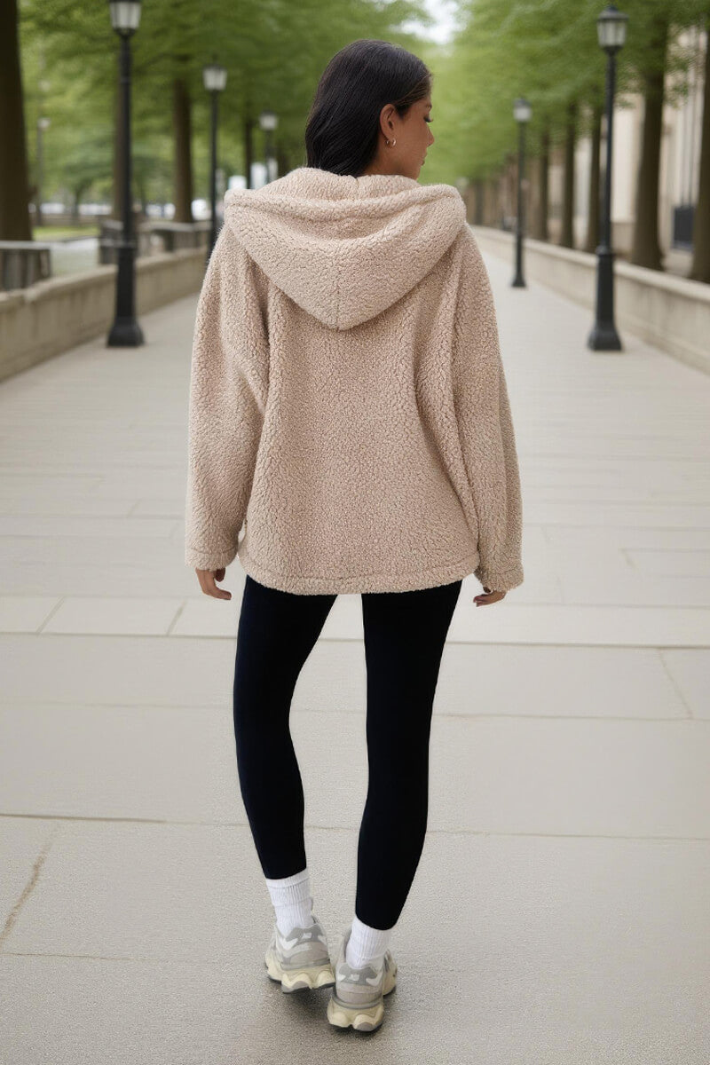 Oatmeal Pocket Detail Hooded Teddy Jacket Oatmeal Pocket Detail Hooded Teddy Jacket