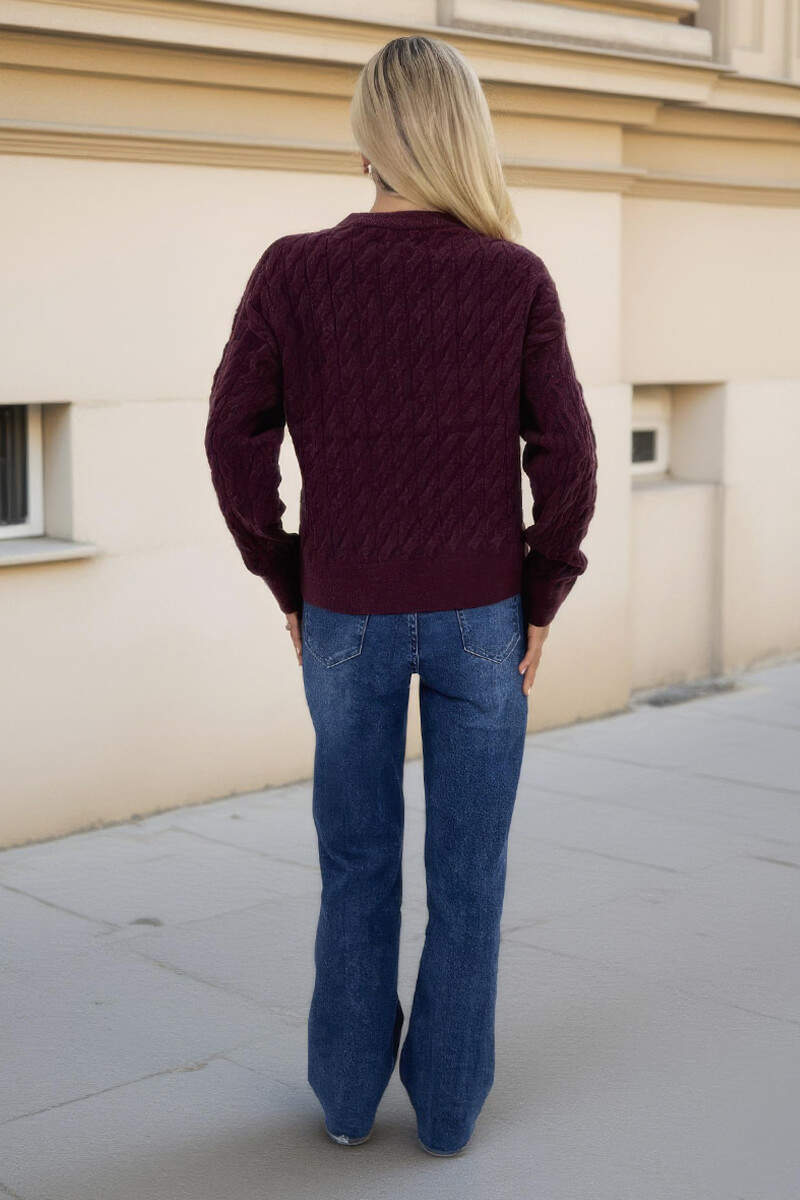 Burgundy Round Neck Cable Knit Jumper Burgundy Round Neck Cable Knit Jumper