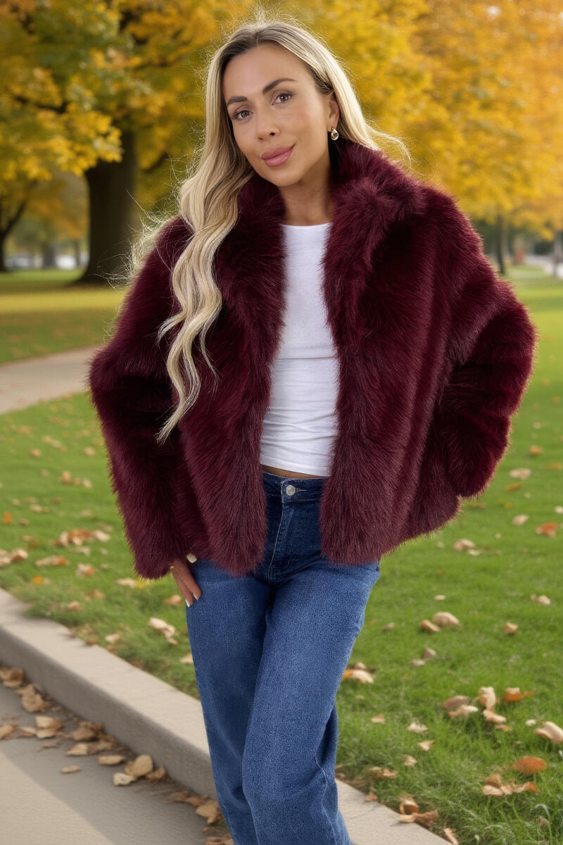 Burgundy Faux Fur Short Jacket Burgundy Faux Fur Short Jacket