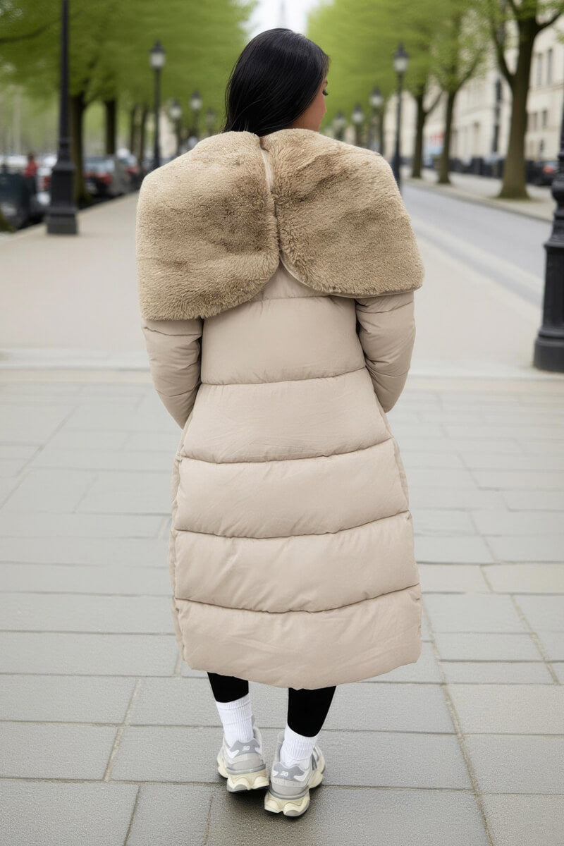 Cream Split Hood Longline Puffer Coat Cream Split Hood Longline Puffer Coat
