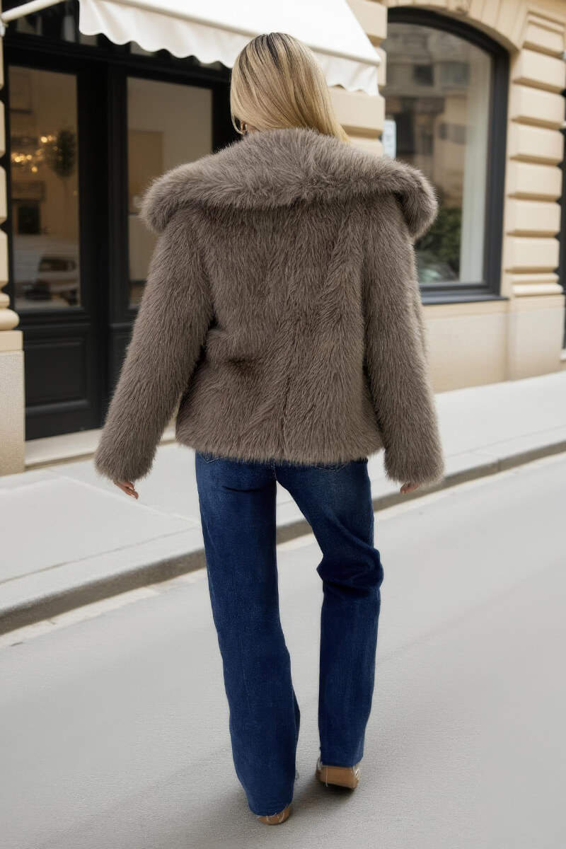 Mink Faux Fur Shawl Collar Buckle Detail Jacket Mink Faux Fur Shawl Collar Buckle Detail Jacket