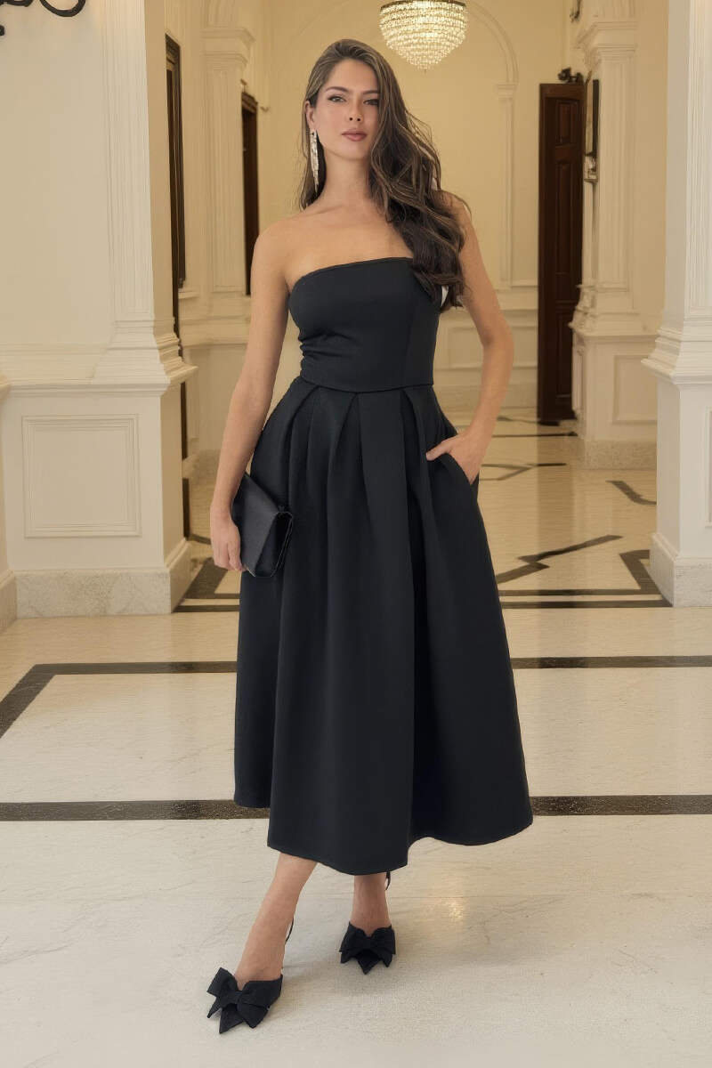 Black Bandeau A-Line Skirt Midi Dress Black Bandeau A-Line Skirt Midi Dress