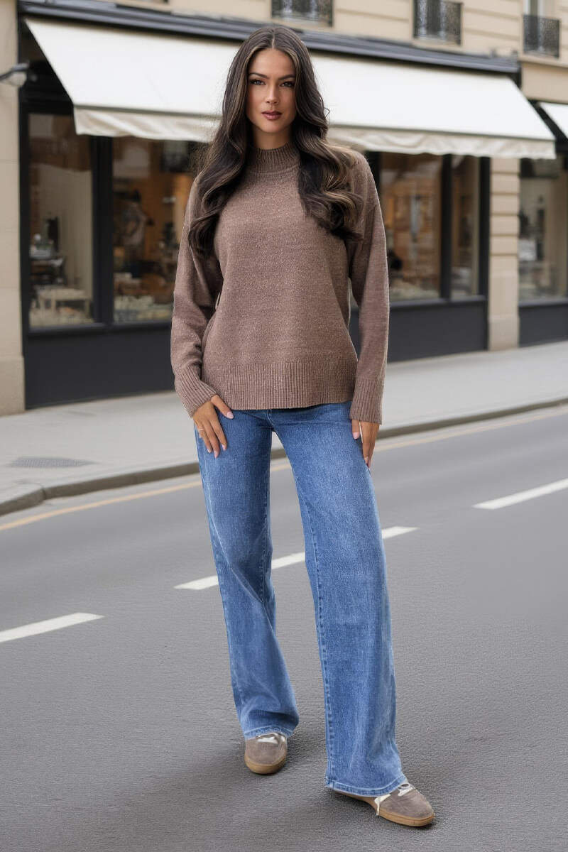 Mink Mock Neck Split Hem Jumper Mink Mock Neck Split Hem Jumper