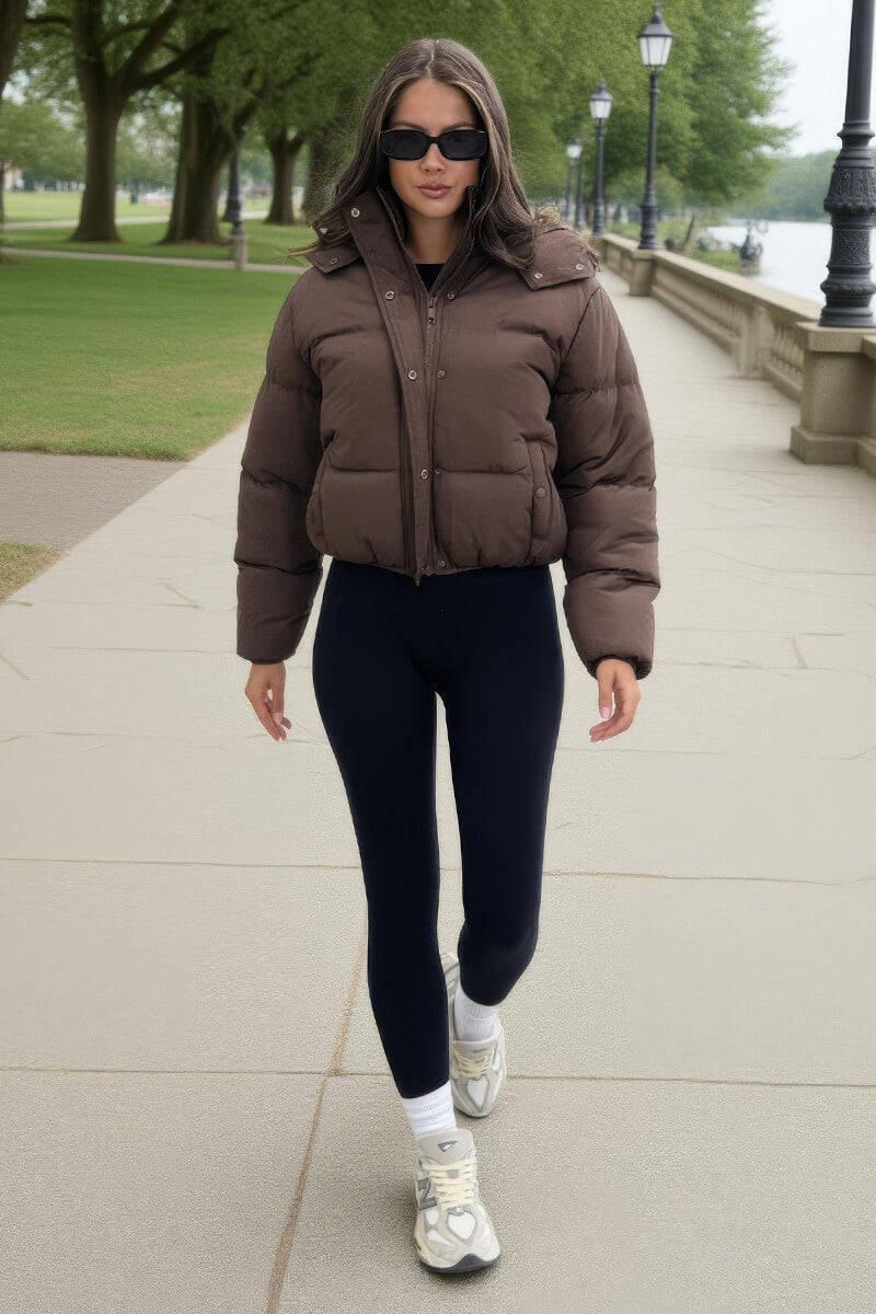 Chocolate Hooded Short Puffer Coat Chocolate Hooded Short Puffer Coat