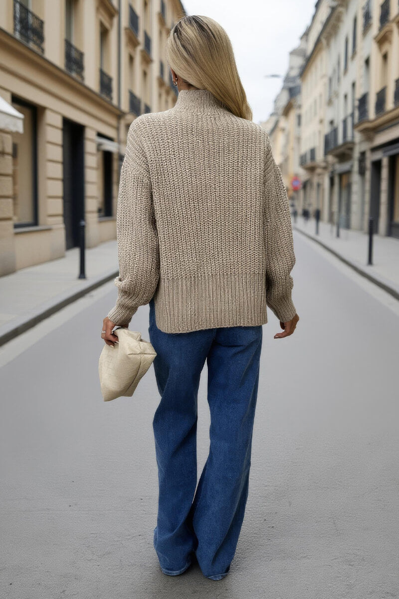 Oatmeal Mock Neck Cable Knit Jumper Oatmeal Mock Neck Cable Knit Jumper