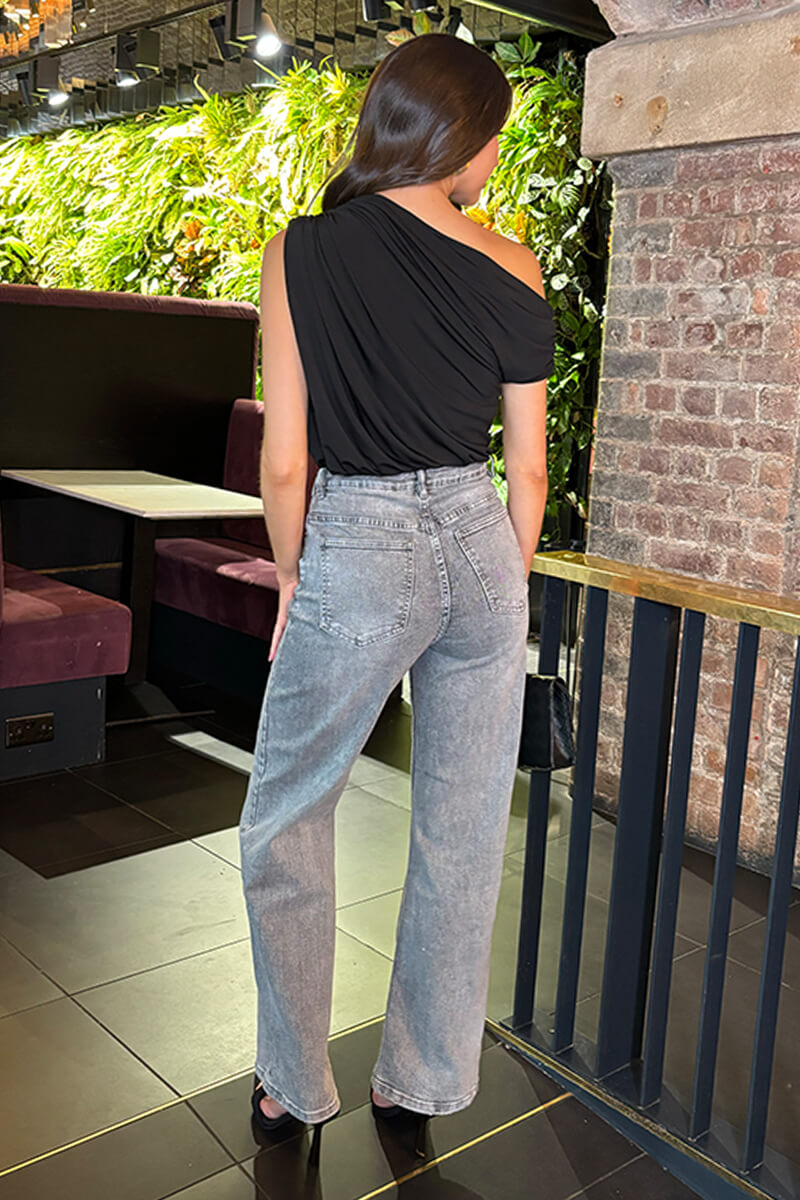 Black Off The Shoulder Draped Bodysuit Black Off The Shoulder Draped Bodysuit