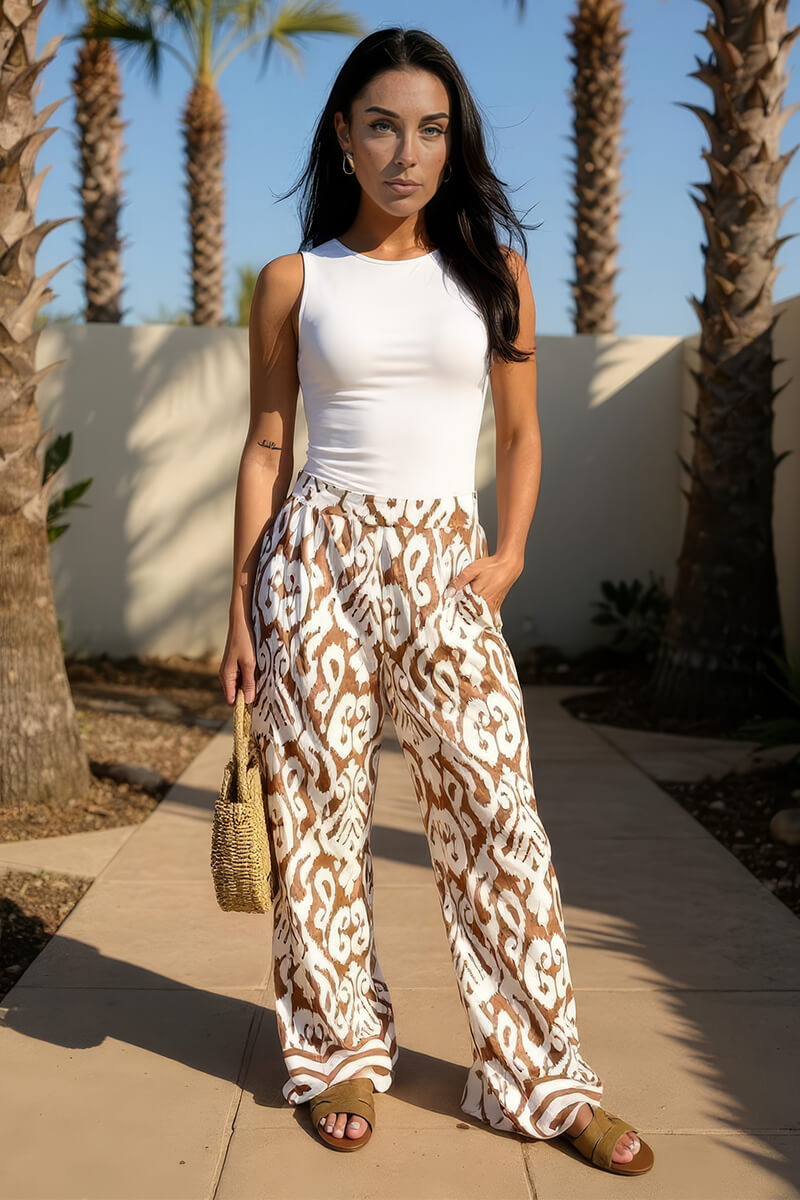 Multi Abstract Print Wide Leg Trousers Multi Abstract Print Wide Leg Trousers