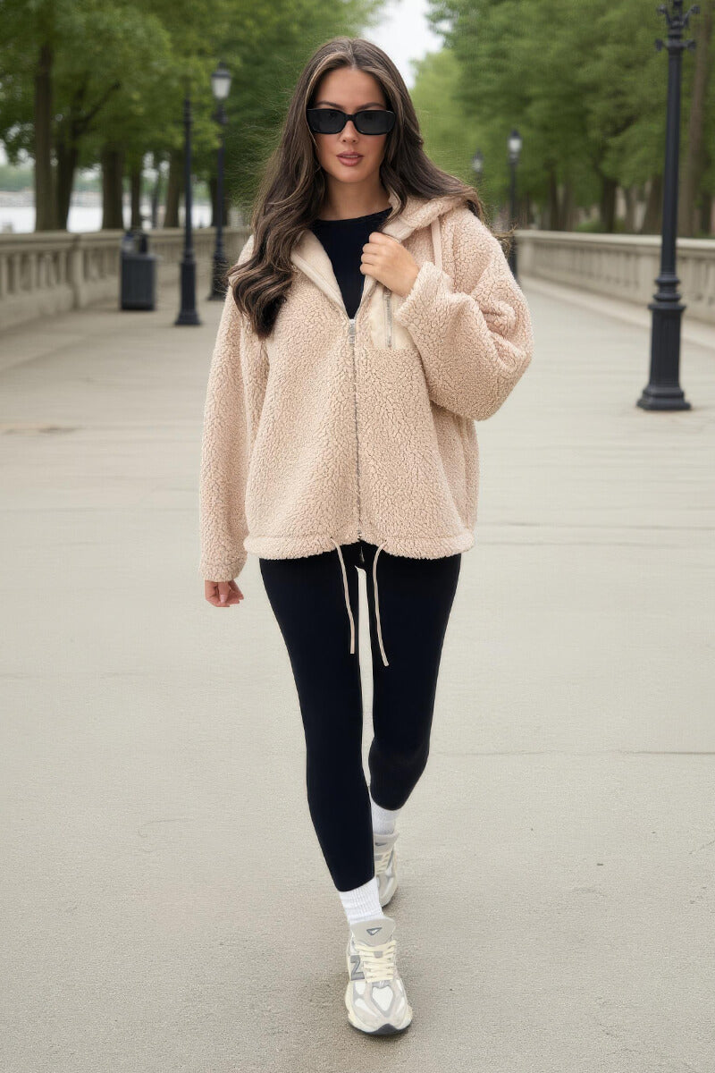 Oatmeal Pocket Detail Hooded Teddy Jacket Oatmeal Pocket Detail Hooded Teddy Jacket