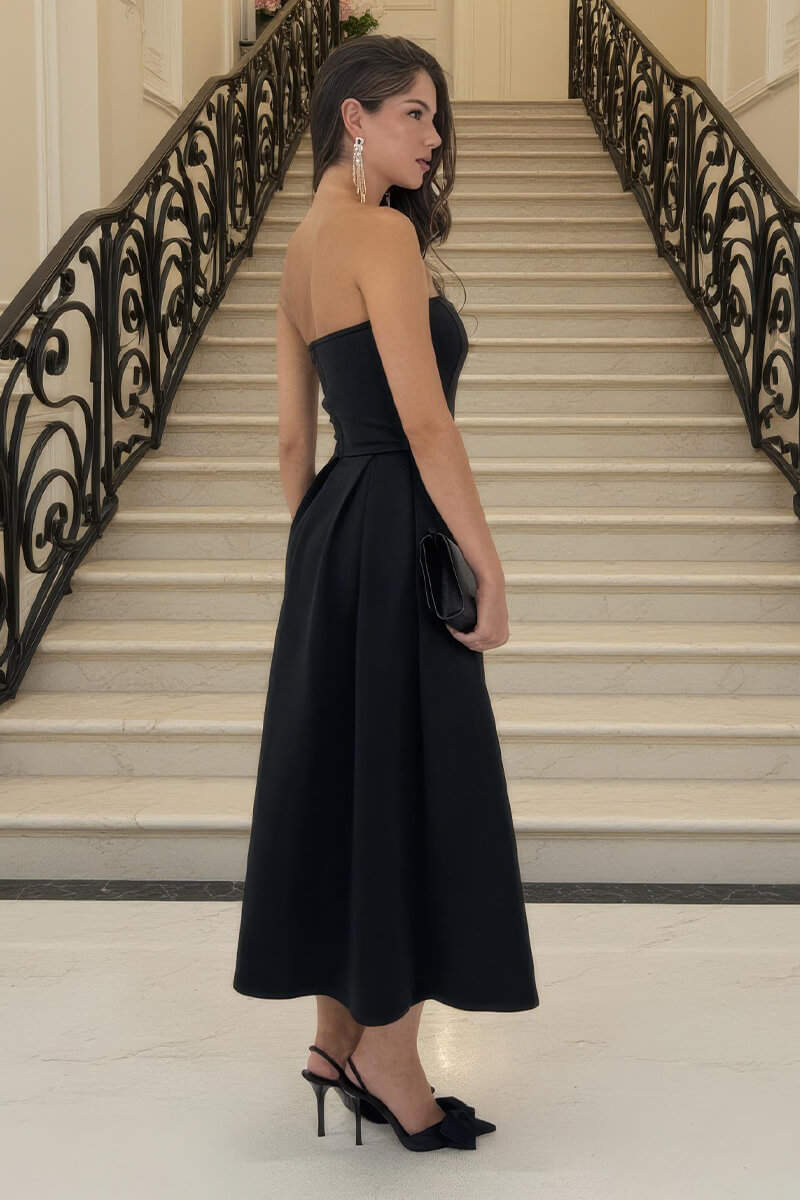Black Bandeau A-Line Skirt Midi Dress Black Bandeau A-Line Skirt Midi Dress