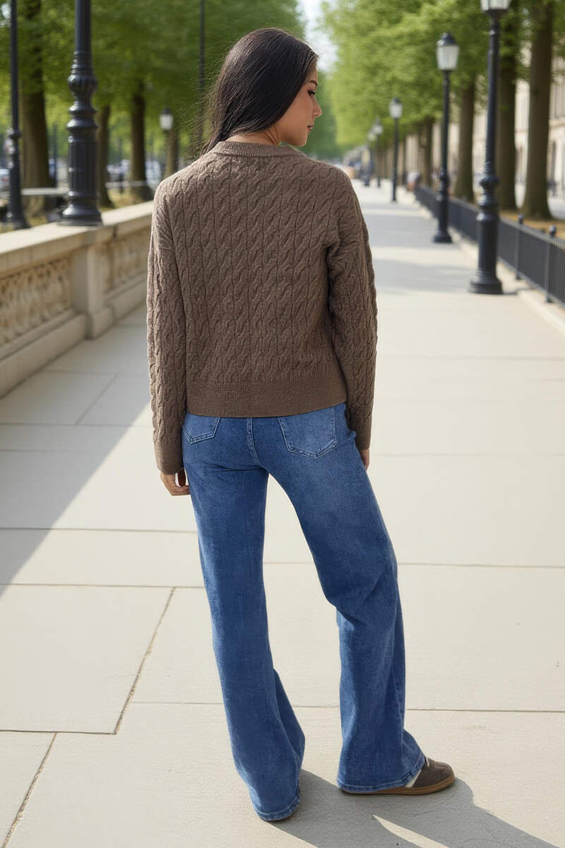 Mink Round Neck Cable Knit Jumper Mink Round Neck Cable Knit Jumper