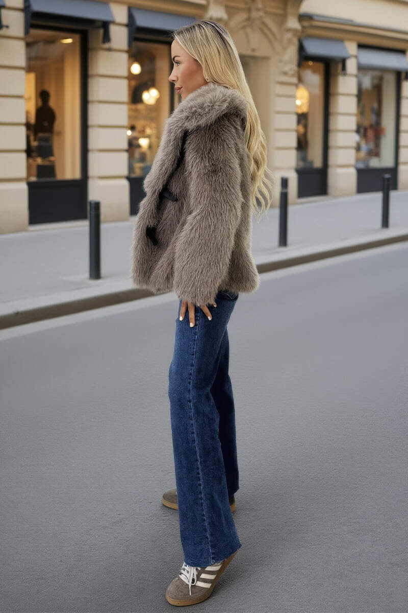 Mink Faux Fur Shawl Collar Buckle Detail Jacket Mink Faux Fur Shawl Collar Buckle Detail Jacket