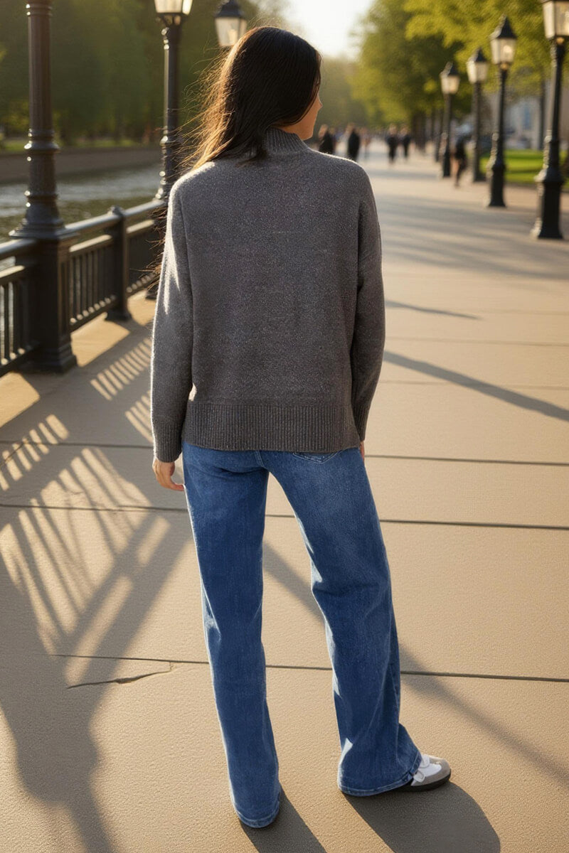 Grey Mock Neck Split Hem Jumper Grey Mock Neck Split Hem Jumper