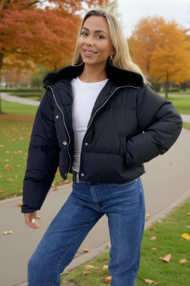 Black Split Hood Short Puffer Coat Black Split Hood Short Puffer Coat