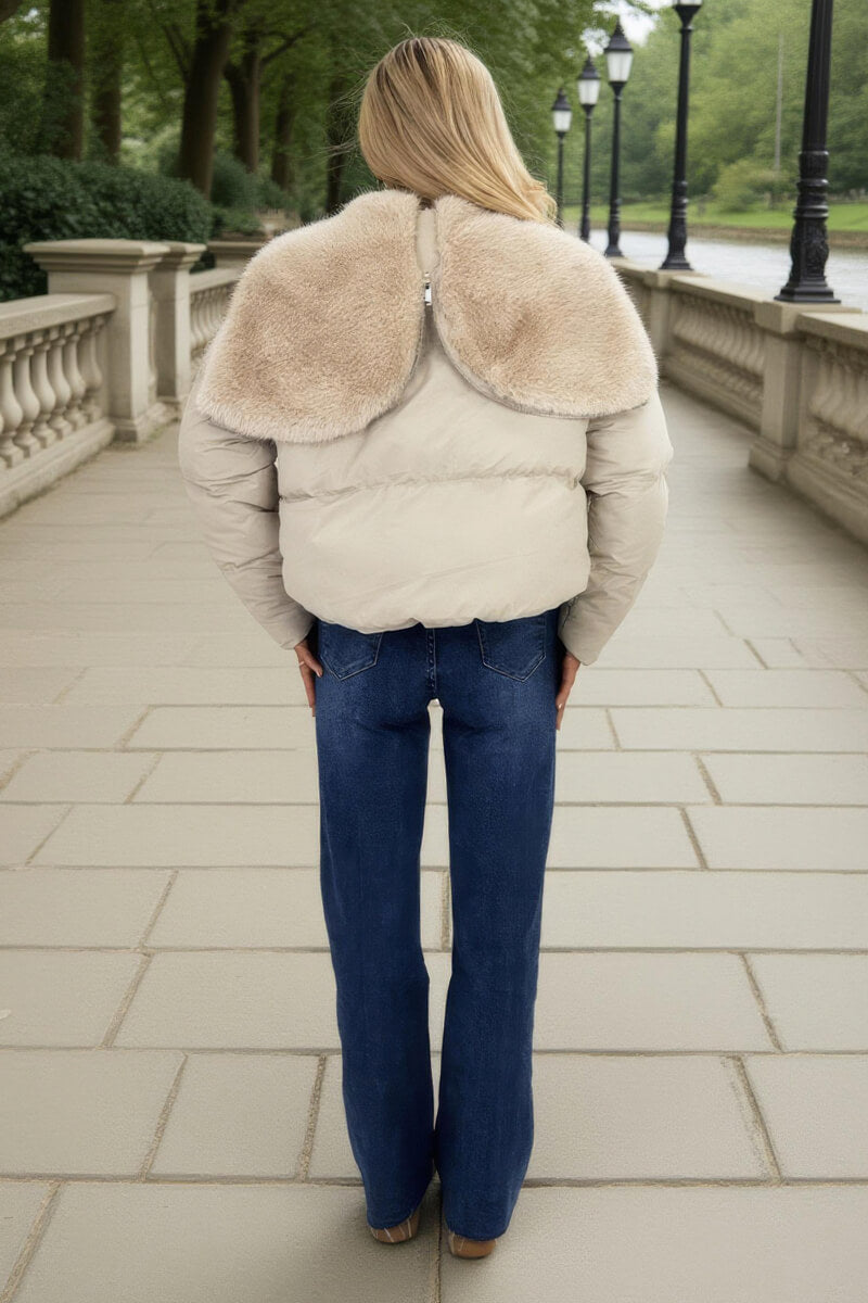 Cream Split Hood Short Puffer Coat Cream Split Hood Short Puffer Coat
