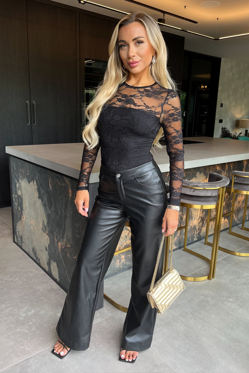 Black Lace Overlay Long Sleeve Bodysuit Black Lace Overlay Long Sleeve Bodysuit