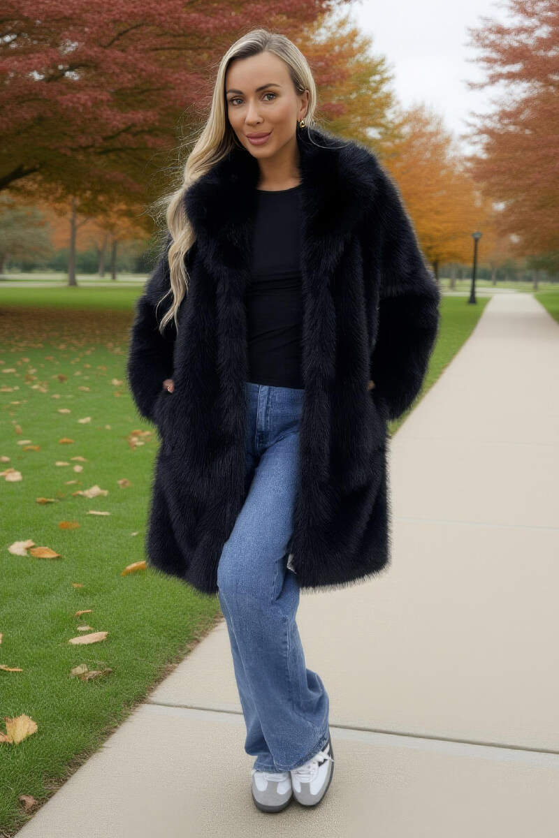 Black Faux Fur Longline Jacket Black Faux Fur Longline Jacket