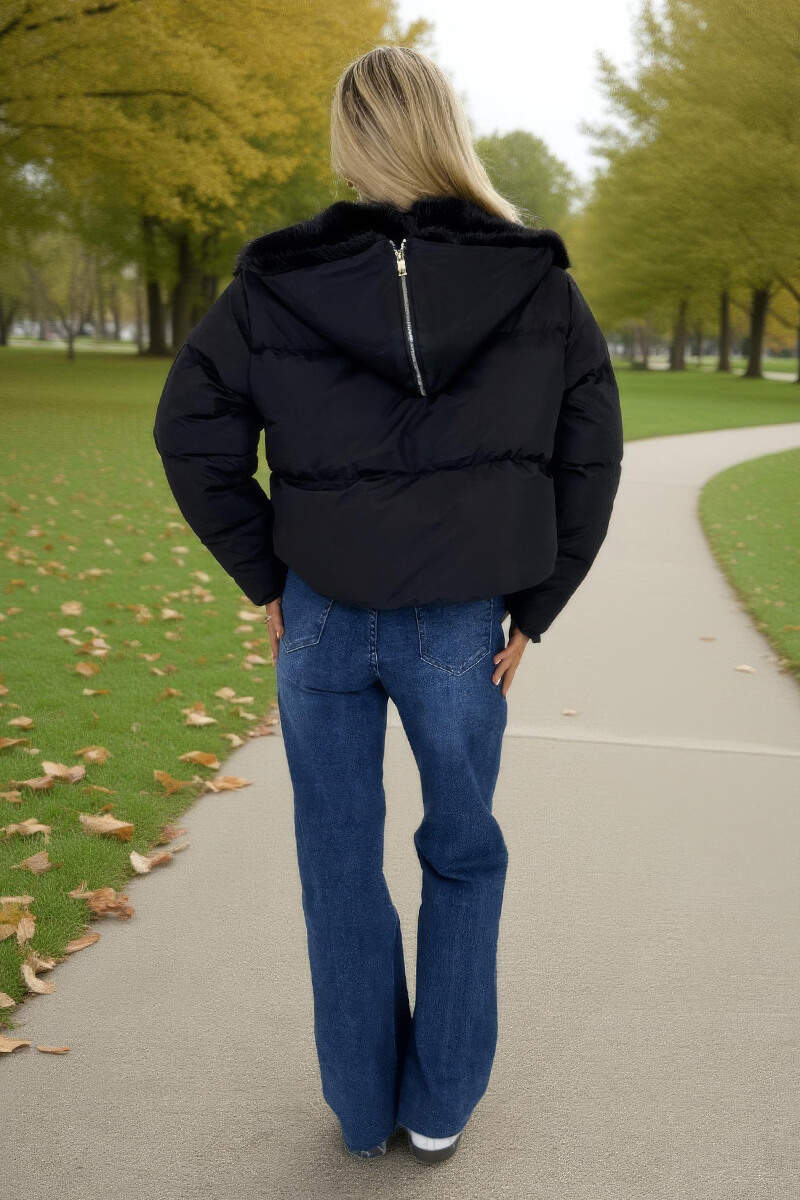 Black Split Hood Short Puffer Coat Black Split Hood Short Puffer Coat