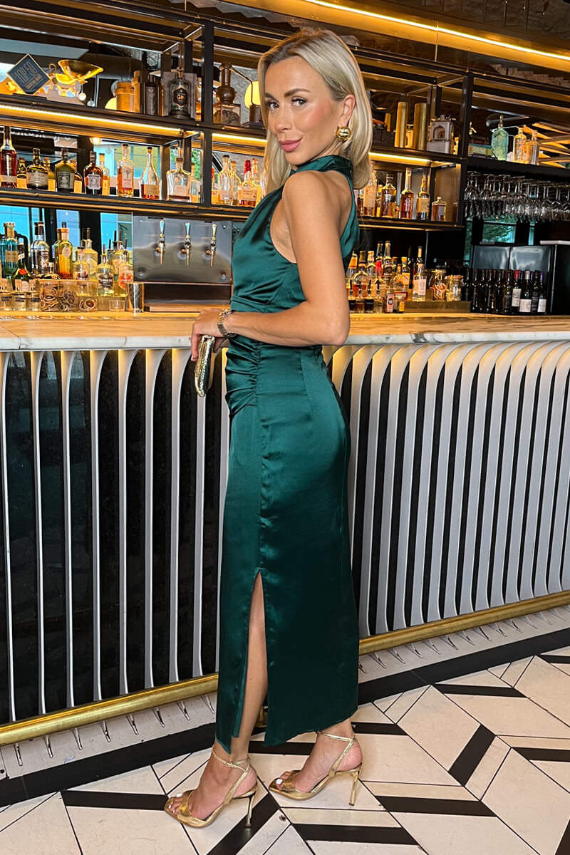 Teal Halter Neck Draped Waist Midi Dress Teal Halter Neck Draped Waist Midi Dress