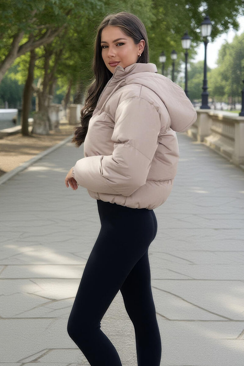 Stone Drawstring Hood Short Puffer Coat Stone Drawstring Hood Short Puffer Coat