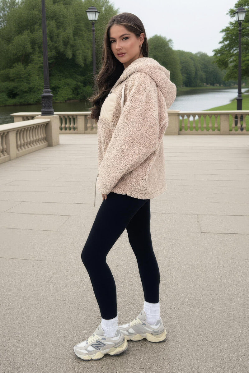 Oatmeal Pocket Detail Hooded Teddy Jacket Oatmeal Pocket Detail Hooded Teddy Jacket