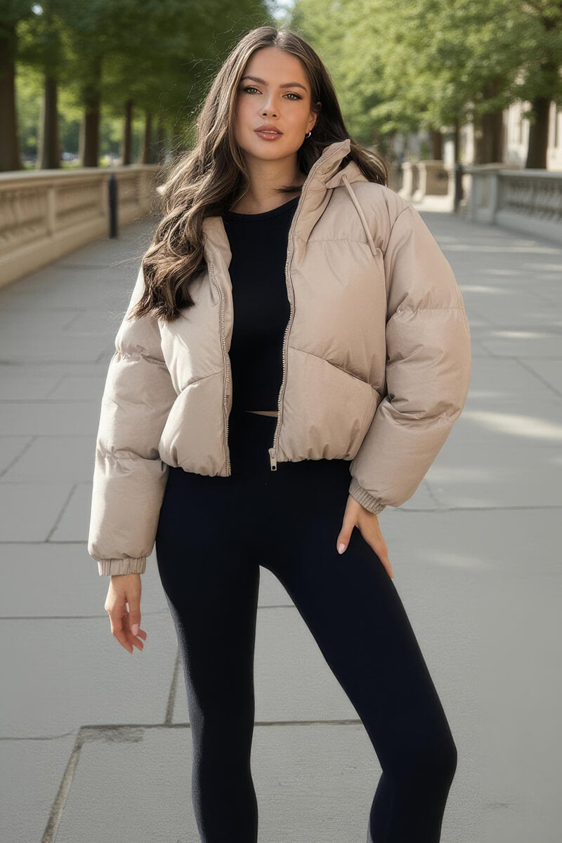 Stone Drawstring Hood Short Puffer Coat Stone Drawstring Hood Short Puffer Coat