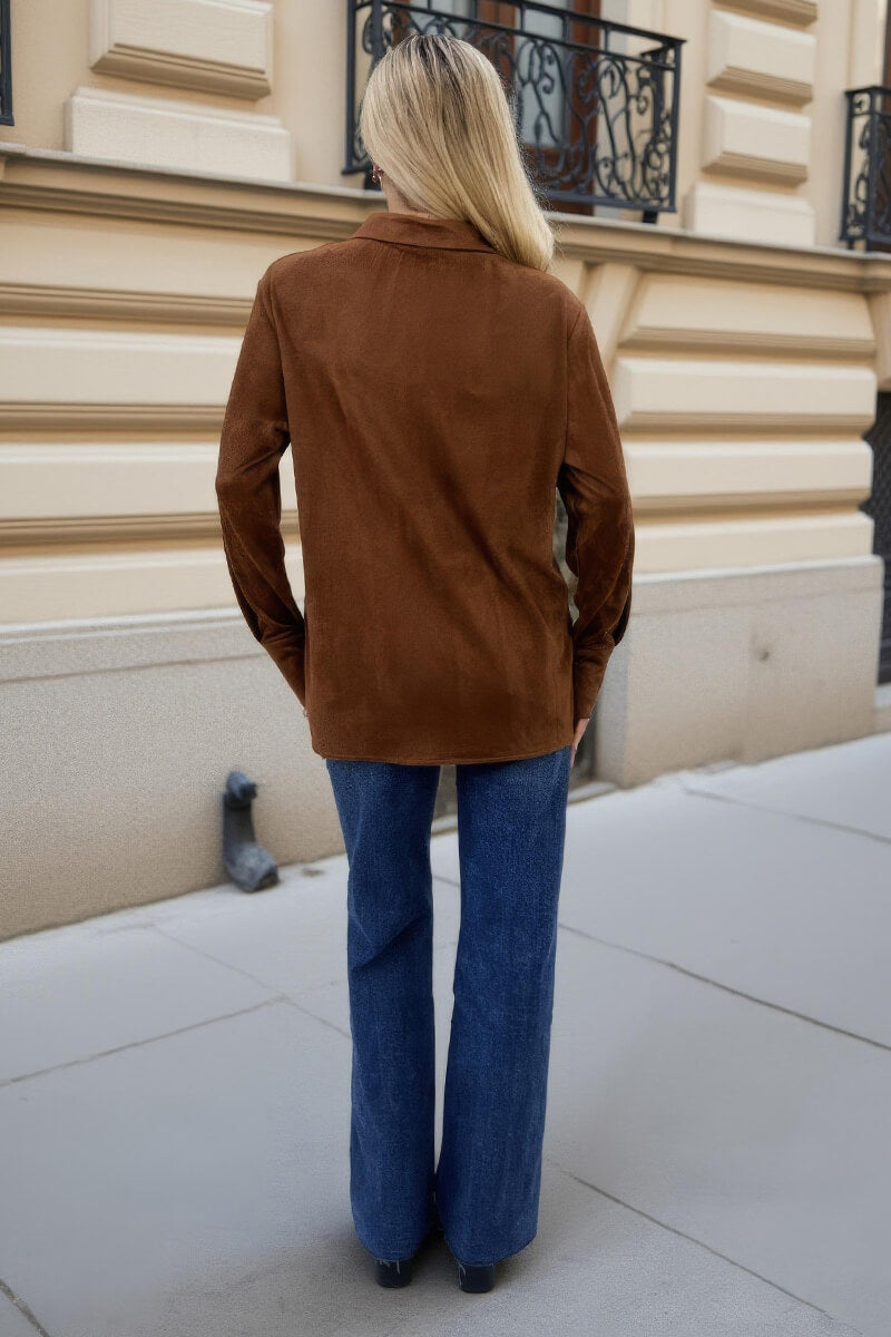 Tan Faux Suede Long Sleeve Utility Shirt Tan Faux Suede Long Sleeve Utility Shirt