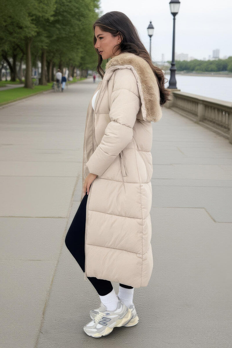 Cream Split Hood Longline Puffer Coat Cream Split Hood Longline Puffer Coat