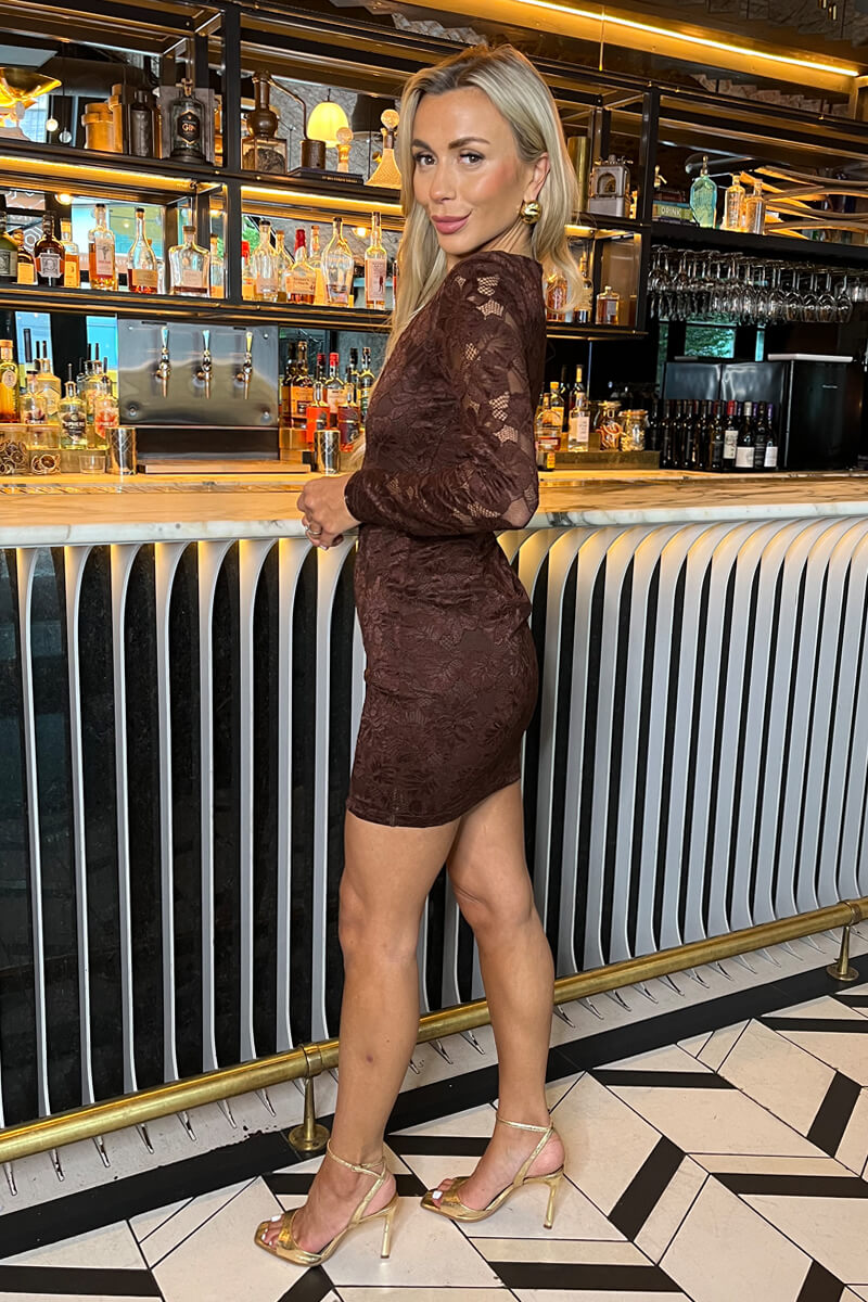 Chocolate Lace Long Sleeve Bodycon Mini Dress Chocolate Lace Long Sleeve Bodycon Mini Dress