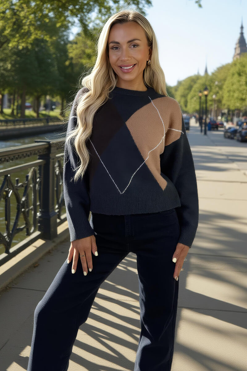 Multi Argyle Crew Neck Jumper Multi Argyle Crew Neck Jumper