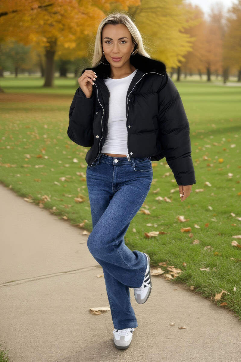 Black Split Hood Short Puffer Coat Black Split Hood Short Puffer Coat