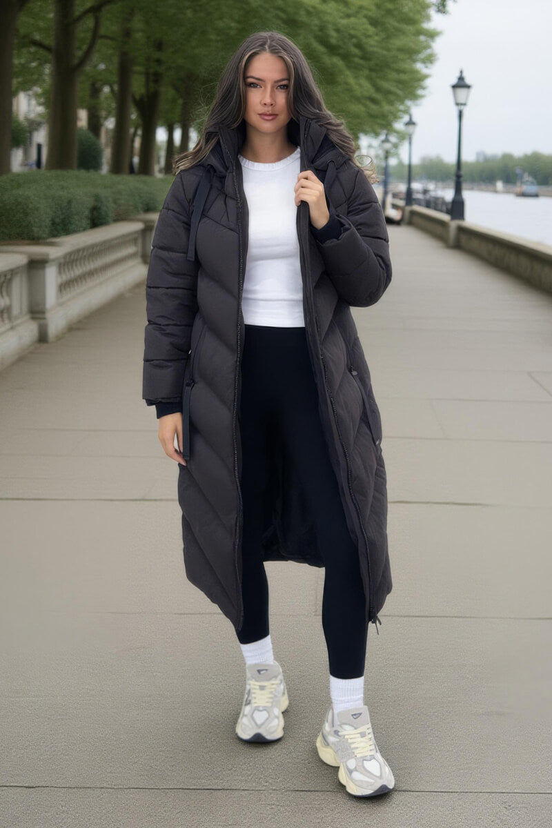 Chocolate Hooded Puffer Coat with Zip Front Pockets Chocolate Hooded Puffer Coat with Zip Front Pockets