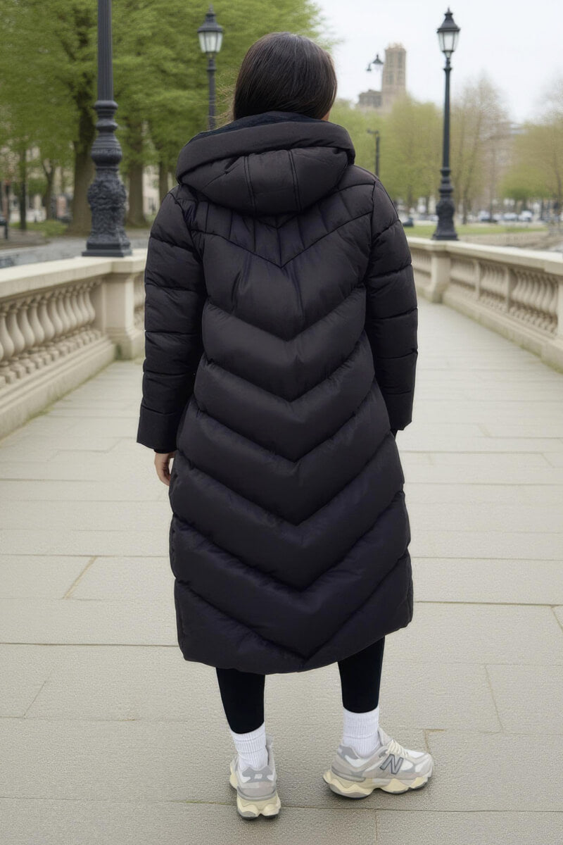 Chocolate Hooded Puffer Coat with Zip Front Pockets Chocolate Hooded Puffer Coat with Zip Front Pockets