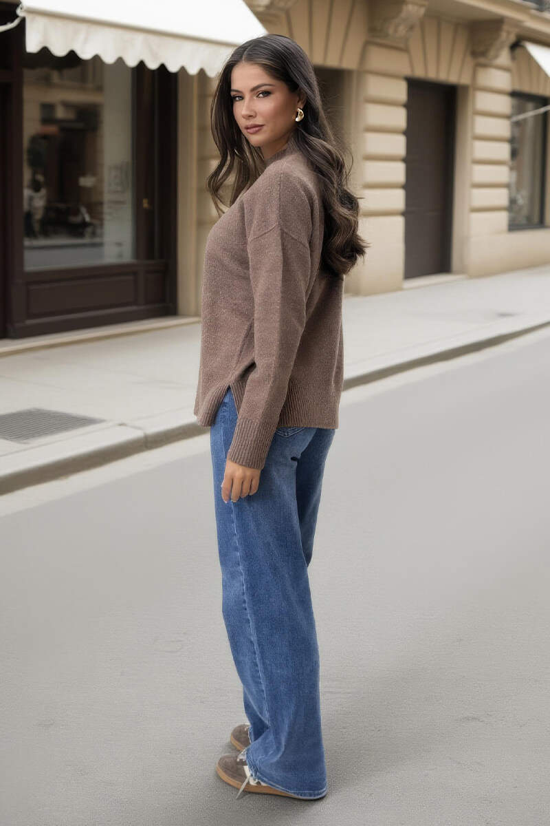 Mink Mock Neck Split Hem Jumper Mink Mock Neck Split Hem Jumper