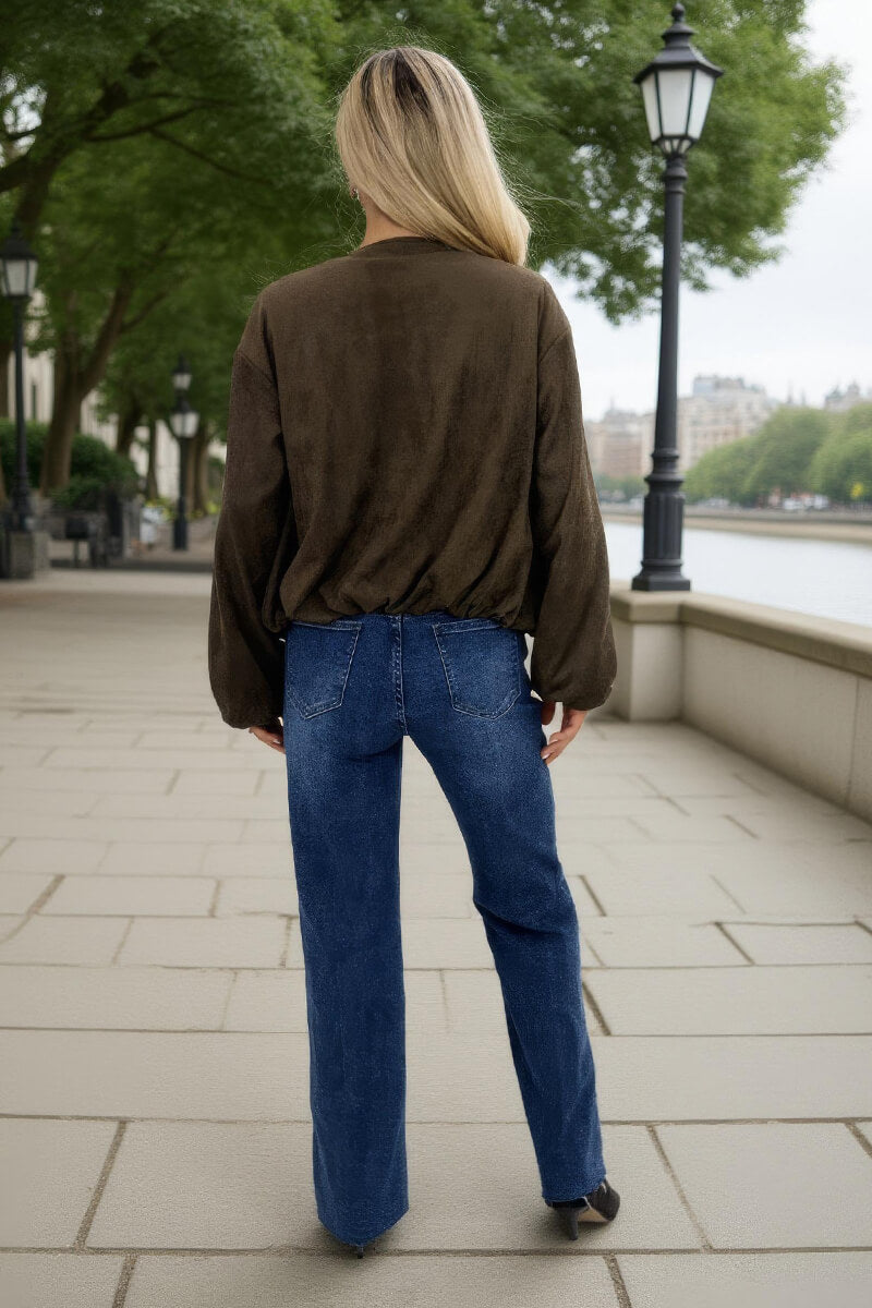 Khaki Faux Suede Bubble Hem Bomber Jacket Khaki Faux Suede Bubble Hem Bomber Jacket