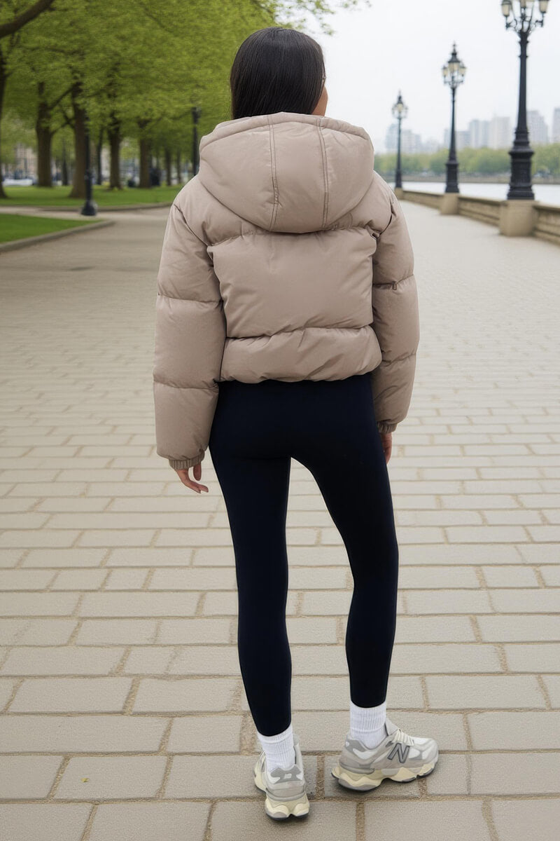 Stone Drawstring Hood Short Puffer Coat Stone Drawstring Hood Short Puffer Coat