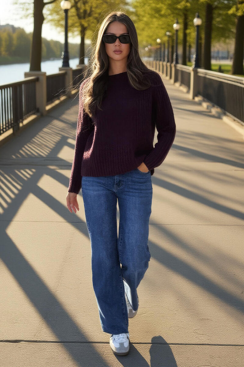 Burgundy Round Neck Knit Jumper Burgundy Round Neck Knit Jumper