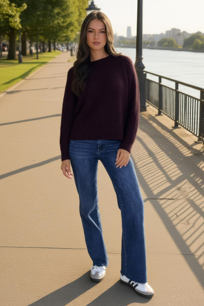 Burgundy Round Neck Knit Jumper Burgundy Round Neck Knit Jumper