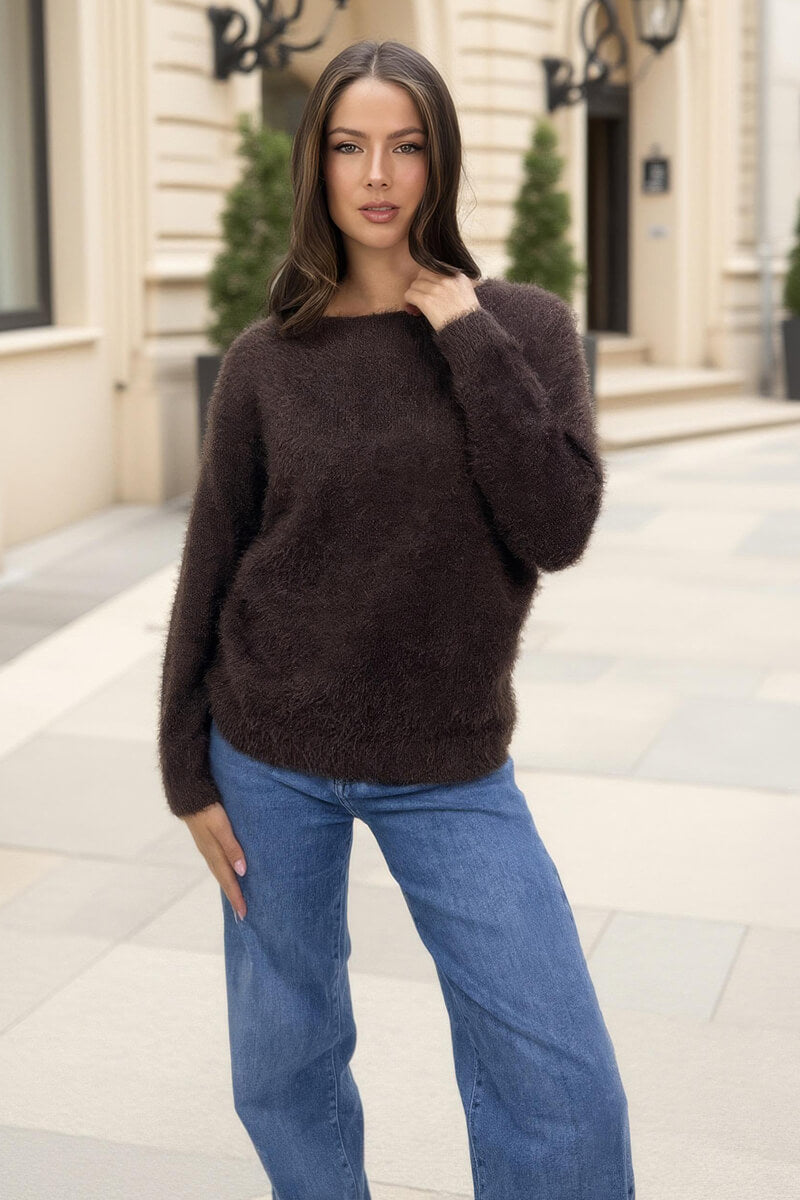 Chocolate Fluffy Knit Twist Detail Jumper Chocolate Fluffy Knit Twist Detail Jumper