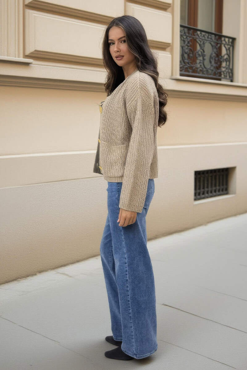 Oatmeal Knitted Gold Button Front Cardigan Oatmeal Knitted Gold Button Front Cardigan