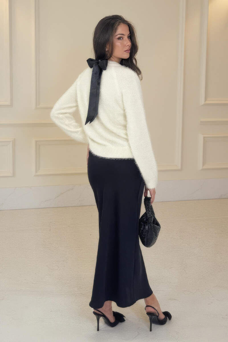 Cream Fluffy Knit Satin Bow Back Jumper Cream Fluffy Knit Satin Bow Back Jumper