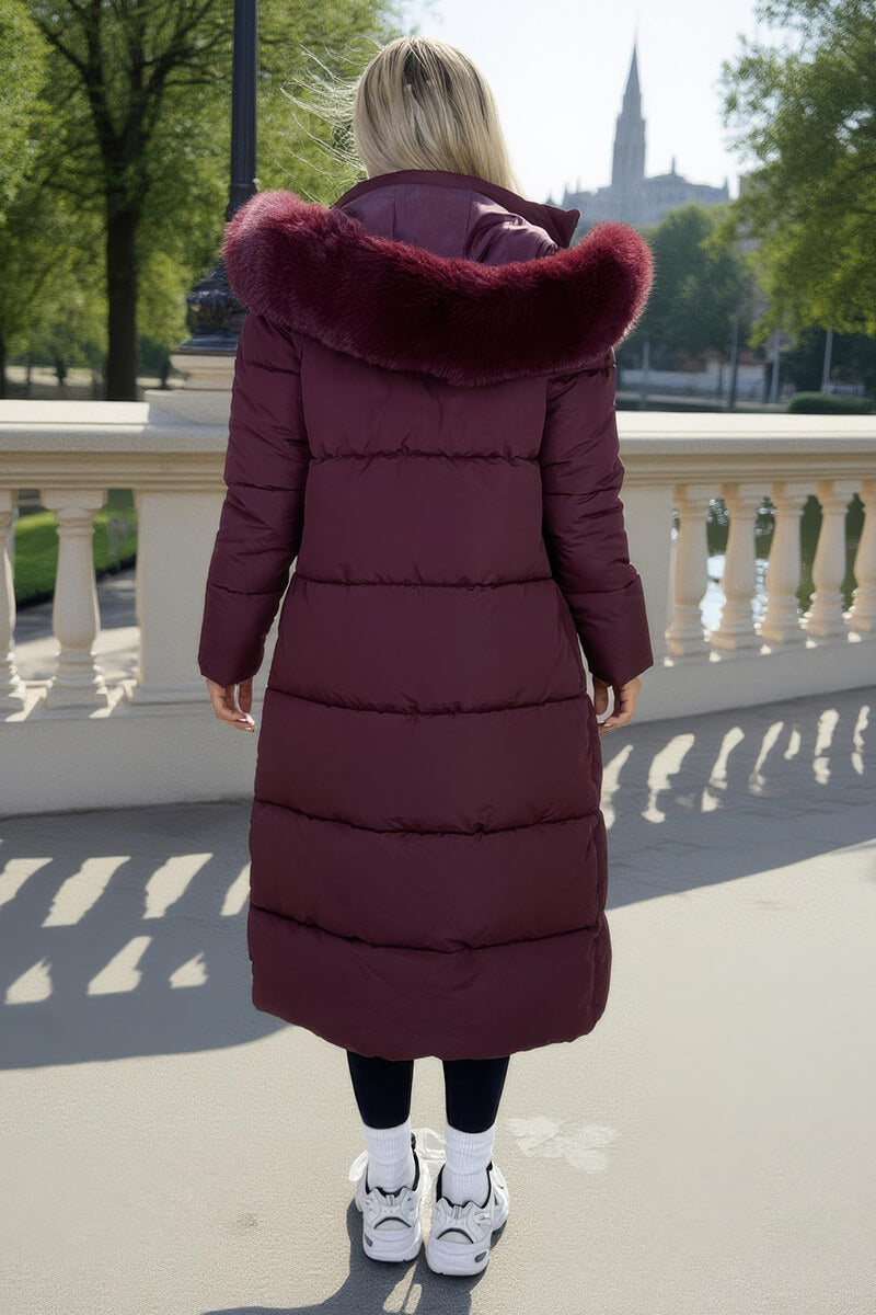 Burgundy Faux Fur Hooded Longline Padded Coat Burgundy Faux Fur Hooded Longline Padded Coat