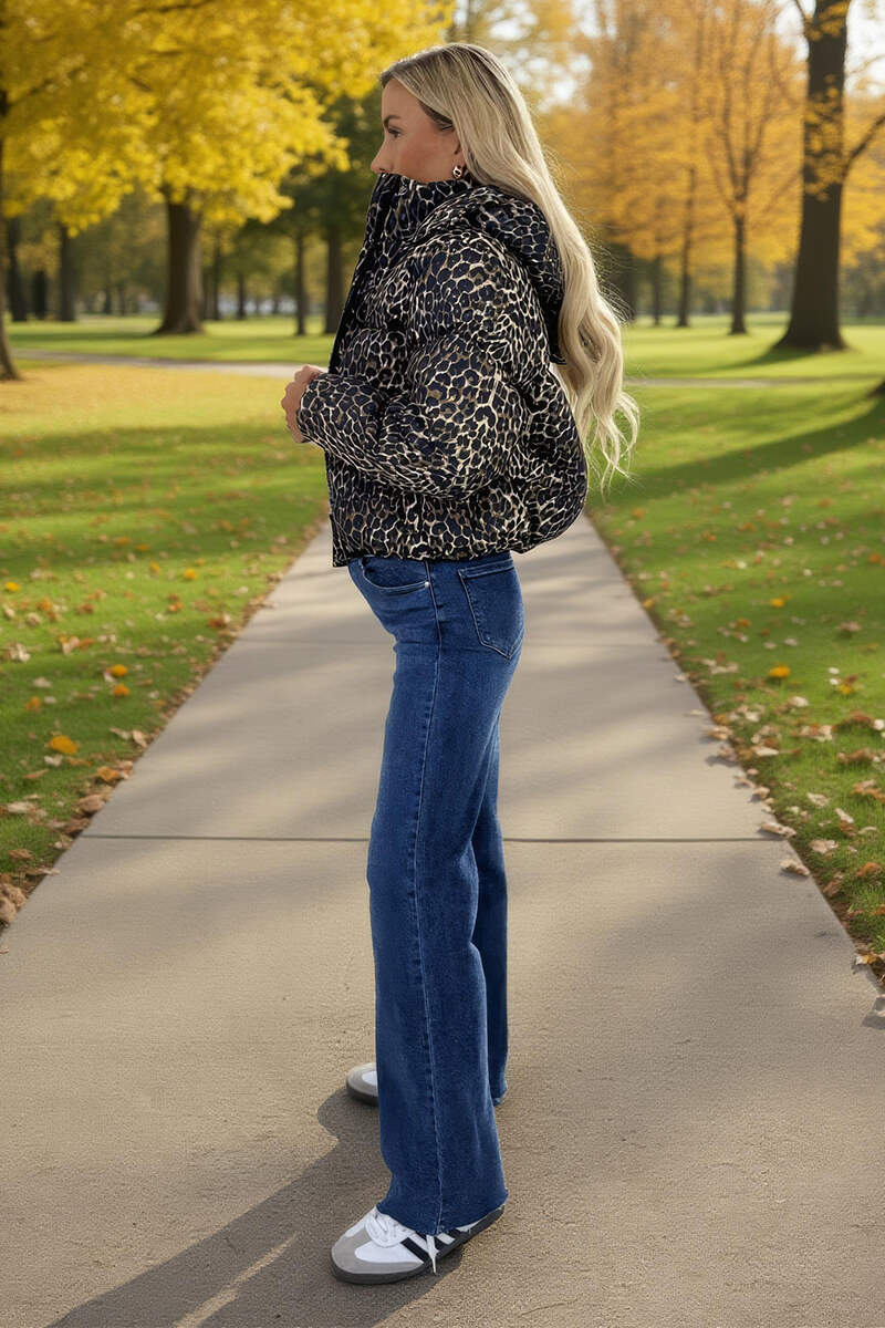 Leopard Print Hooded Short Puffer Coat Leopard Print Hooded Short Puffer Coat